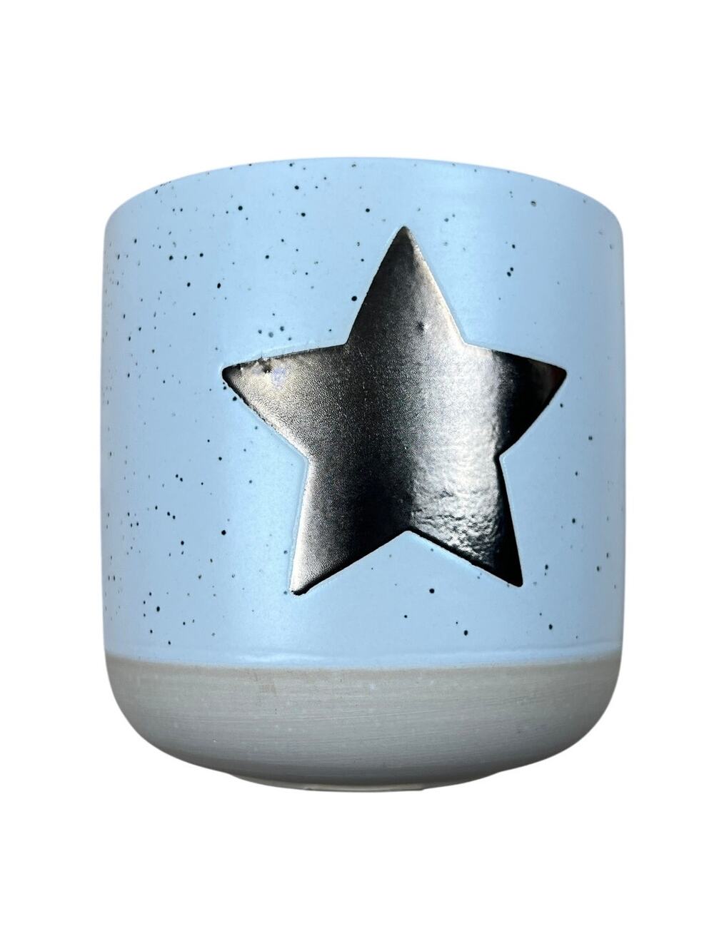 Speckled Ceramic Canister with Gold Star and Wood Lid - NWT